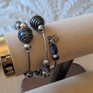 Suzie Blue Silver and Blue Beaded Bracelet Adjustable